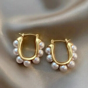 Gold tone hoops with faux pearls - NEW